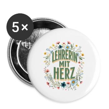 Lehrerin mit Herz! - Buttons groß 56 mm (5er Pack) - Weiß - Vorne