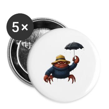 Wütende Krabbe Mit Regenschirm Regenwetter - Buttons groß 56 mm (5er Pack) - Weiß - Vorne