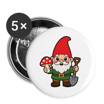 Héros nain de jardin avec champignon - Lot de 5 grands badges (56 mm) - blanc - Devant