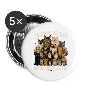 Cats Gather: Feline Crew Cheer - Buttons large 2.2''/56 mm (5-pack) - white - Front