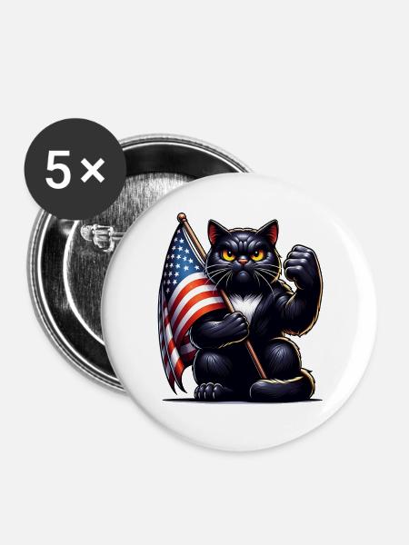 Schwarze Katze Grumpy Black Cat - Buttons groß 56 mm (5er Pack) - Weiß