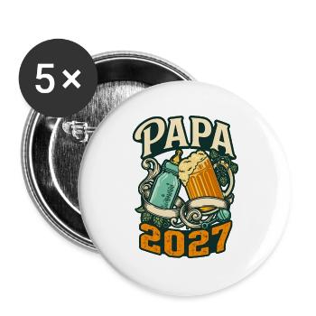 Papa 2027 – Bier & Babyflaschengeschenk - Buttons groß 56 mm (5er Pack) - Weiß - Vorne