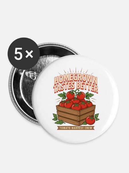 Homegrown Tastes Better Tomaten Crew - Buttons groß 56 mm (5er Pack) - Weiß