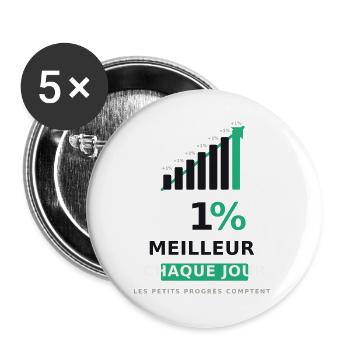 1% Meilleur Chaque Jour - Lot de 5 grands badges (56 mm) - blanc - Devant