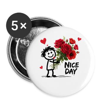 Blumen & Herzen – Süßes Nice Day Motiv für Liebe - Buttons groß 56 mm (5er Pack) - Weiß - Vorne