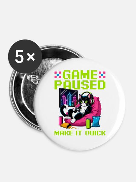Gamer Gaming Cat Video Game - Buttons groß 56 mm (5er Pack) - Weiß