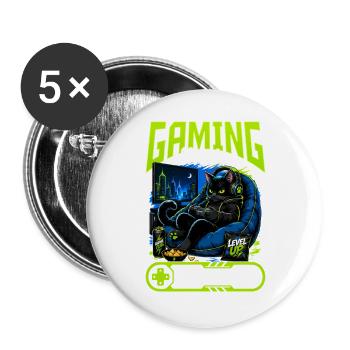 Gamer Gaming Cat Video Game - Buttons groß 56 mm (5er Pack) - Weiß - Vorne