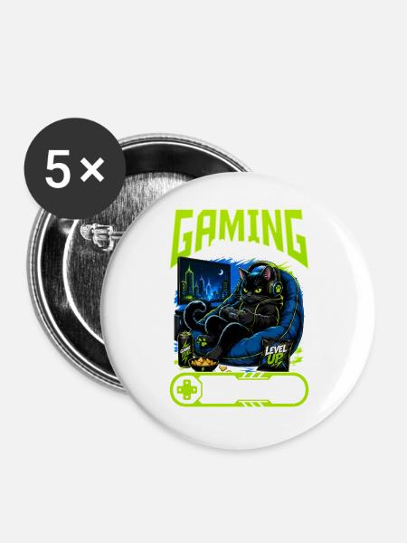 Gamer Gaming Cat Video Game - Buttons groß 56 mm (5er Pack) - Weiß