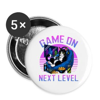 Gamer Gaming Cat Video Game - Buttons groß 56 mm (5er Pack) - Weiß - Vorne