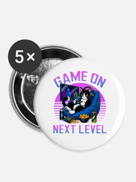 Gamer Gaming Cat Video Game - Buttons groß 56 mm (5er Pack) - Weiß