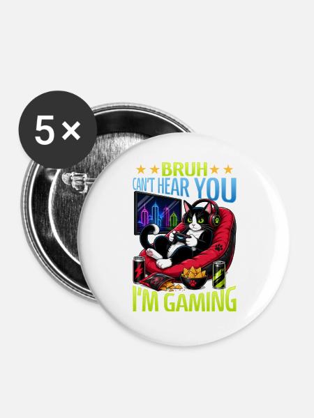 Gamer Gaming Cat Video Game - Buttons groß 56 mm (5er Pack) - Weiß