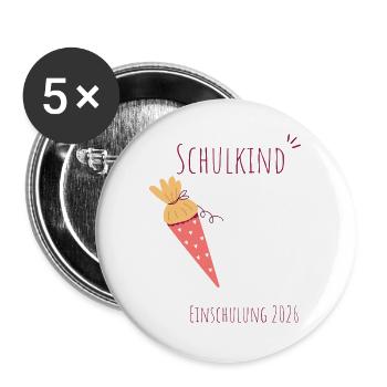 Schulkind Einschulung 2026 personalisierbar - Buttons groß 56 mm (5er Pack) - Weiß - Vorne
