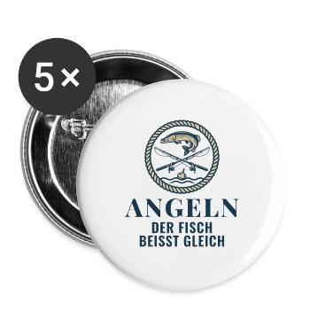 Angeln Der Fisch Beisst Gleich Angler Geschenk - Buttons groß 56 mm (5er Pack) - Weiß - Vorne