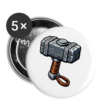 Mjölnir Runenhammer Grafik - Buttons groß 56 mm (5er Pack) - Weiß - Vorne