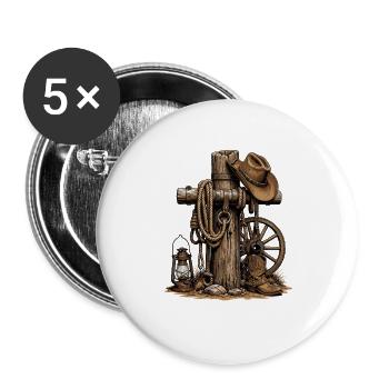 Western Rustic Post, Lasso and Hat - Buttons large 2.2''/56 mm (5-pack) - white - Front