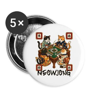 Meowjong Cute Cat Mahjong Game Social Club - Buttons large 2.2''/56 mm (5-pack) - white - Front