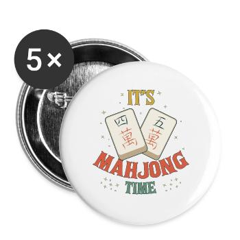Mahjong-Spiel-Sozialclub Es ist Mahjong-Zeit - Buttons groß 56 mm (5er Pack) - Weiß - Vorne