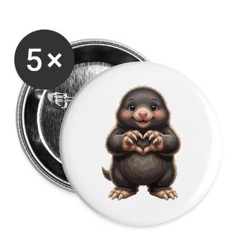 Maulwurf mit herz suber mauli mit herzsymbol - Buttons groß 56 mm (5er Pack) - Weiß - Vorne