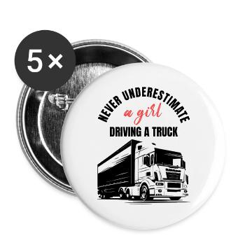 Girl Truck Driver - Buttons large 2.2''/56 mm (5-pack) - white - Front