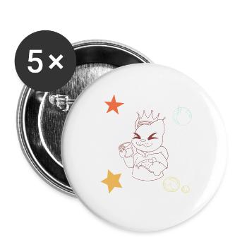 Katzenkönig im Sternenrausch - Buttons groß 56 mm (5er Pack) - Weiß - Vorne