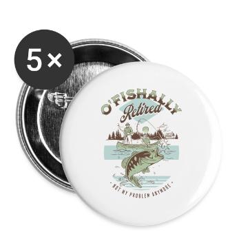 Vintage Fishing Retirement - Buttons large 2.2''/56 mm (5-pack) - white - Front