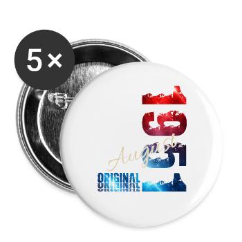 75. Geburtstag Geschenk Original August 1951 - Buttons groß 56 mm (5er Pack) - Weiß - Vorne