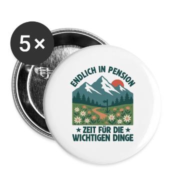 Pension Retro Berge Zeit zu Wandern - Buttons groß 56 mm (5er Pack) - Weiß - Vorne