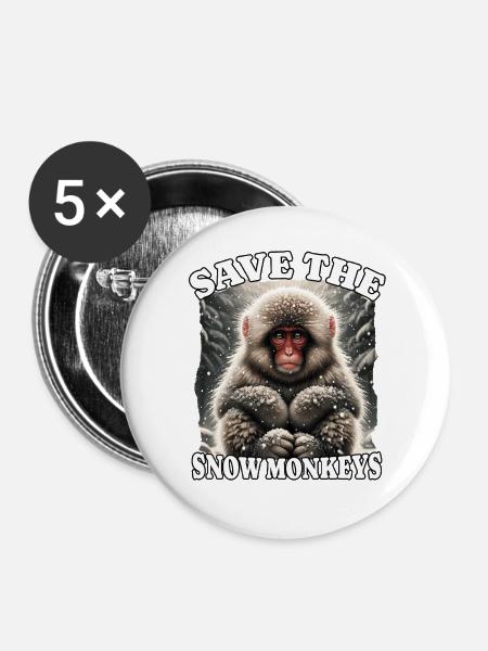 Schneeaffe Save Snow Monkey - Buttons groß 56 mm (5er Pack) - Weiß