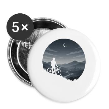 Night Ride Mountain Cyclist Moonlit Landscape Art - Buttons groß 56 mm (5er Pack) - Weiß - Vorne