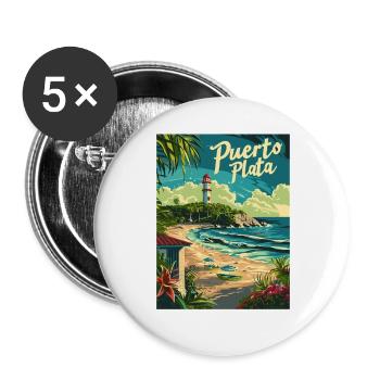  Puerto Plata Karibik Strand und Leuchtturm - Buttons groß 56 mm (5er Pack) - Weiß - Vorne