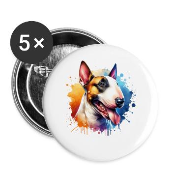 Bullterrier Motiv - Buttons groß 56 mm (5er Pack) - Weiß - Vorne