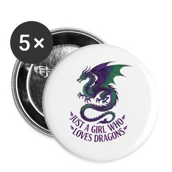 Drachenliebe: Mädchen Motiv - Buttons groß 56 mm (5er Pack) - Weiß - Vorne