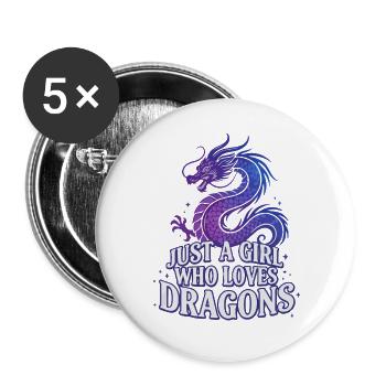 Drachenliebe: Girl liebt Drachen - Buttons groß 56 mm (5er Pack) - Weiß - Vorne