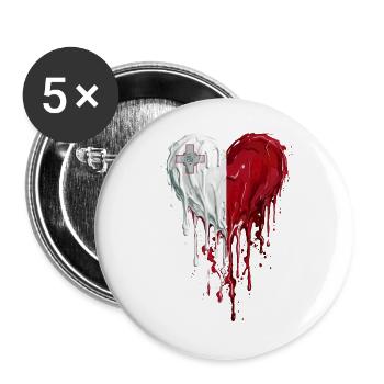 Malta Herz im Doppelton Medizinisch - Buttons groß 56 mm (5er Pack) - Weiß - Vorne