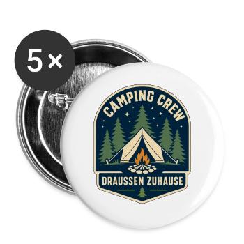 Camping Crew Draußen Zuhause - Buttons groß 56 mm (5er Pack) - Weiß - Vorne