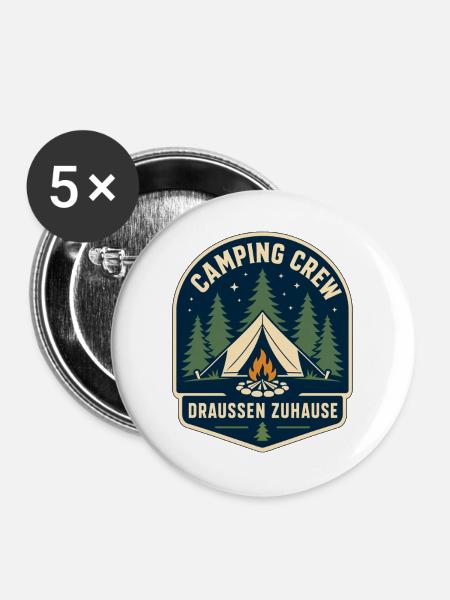 Camping Crew Draußen Zuhause - Buttons groß 56 mm (5er Pack) - Weiß