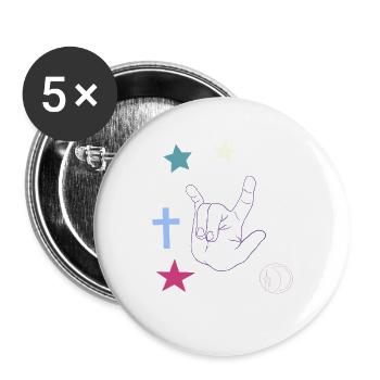 Hand signal with cross, stars and moon - Buttons large 2.2''/56 mm (5-pack) - white - Front
