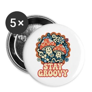 Stay Groovy Retro Pilze - Buttons groß 56 mm (5er Pack) - Weiß - Vorne