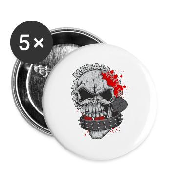 Skull Heavy Metal Musik Rock Punk - Buttons groß 56 mm (5er Pack) - Weiß - Vorne
