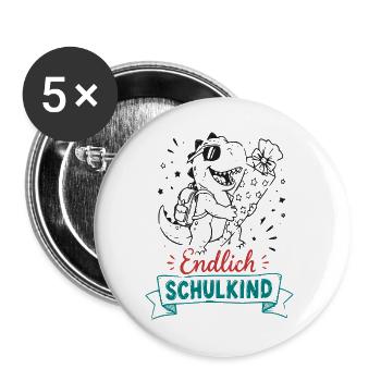 Endlich Schulkind Dino - Buttons groß 56 mm (5er Pack) - Weiß - Vorne