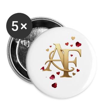 Goldenes Monogramm AE mit Herzen - Buttons groß 56 mm (5er Pack) - Weiß - Vorne