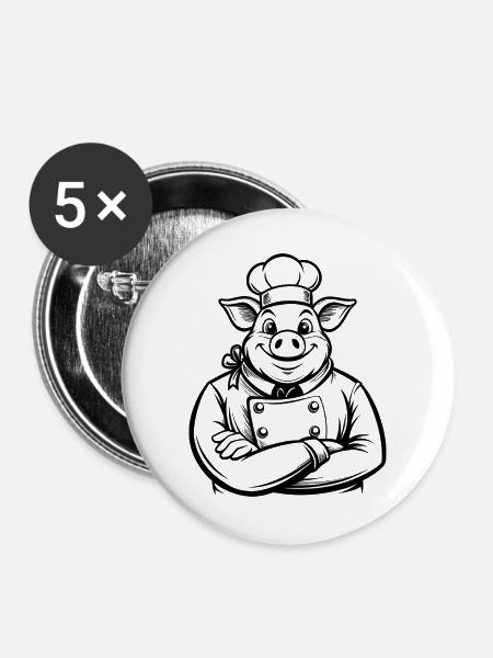 Chef Pig - Buttons groß 56 mm (5er Pack) - Weiß