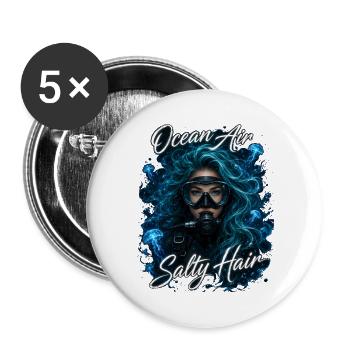 Ocean Air Salty Hair Tauchen Meer Quallen - Buttons groß 56 mm (5er Pack) - Weiß - Vorne