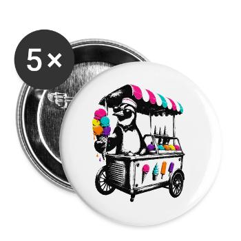 Pinguin am Eiswagen im Stencil Style - Buttons groß 56 mm (5er Pack) - Weiß - Vorne
