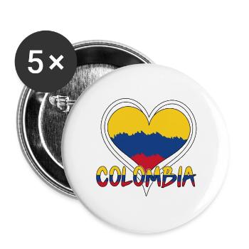Patriotisches Herz Liebe Kolumbianische Flagge Kolumbien - Buttons groß 56 mm (5er Pack) - Weiß - Vorne
