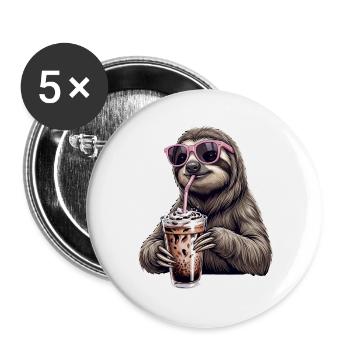 Faultier Eiskaffee  - Buttons groß 56 mm (5er Pack) - Weiß - Vorne