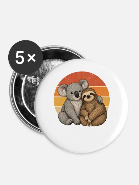 Koala und Faultier - Buttons groß 56 mm (5er Pack) - Weiß