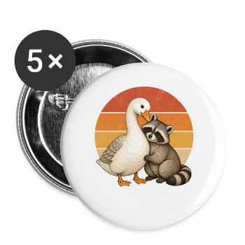 Gans und Waschbär - Buttons groß 56 mm (5er Pack) - Weiß - Vorne
