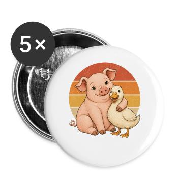 Schwein und Ente - Buttons groß 56 mm (5er Pack) - Weiß - Vorne