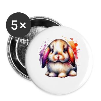 Zwergwidder Kaninchen Motiv - Buttons groß 56 mm (5er Pack) - Weiß - Vorne